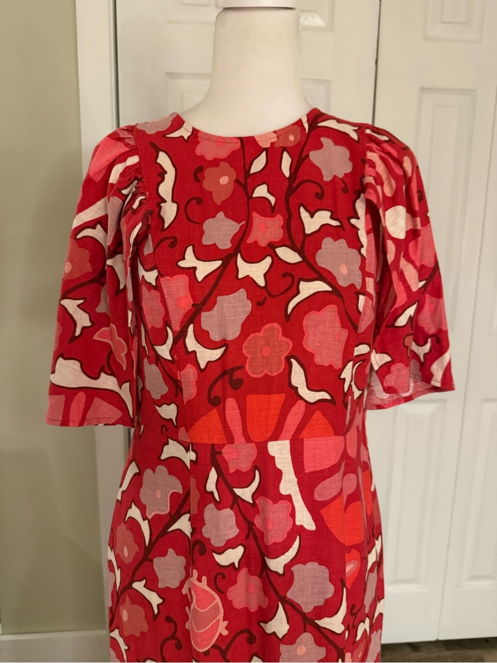 Pink Floral Midi Dress with Ruffle Hem - Picture 6 of 14